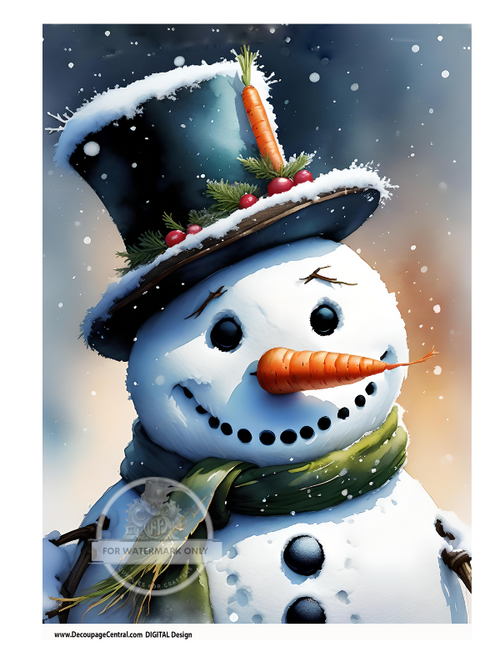 DIGITAL IMAGE: Christmas Snowman Portrait Instant Download