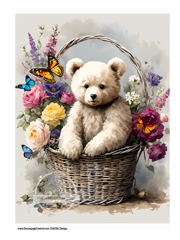 DIGITAL IMAGE:Bear in A Basket Instant Download