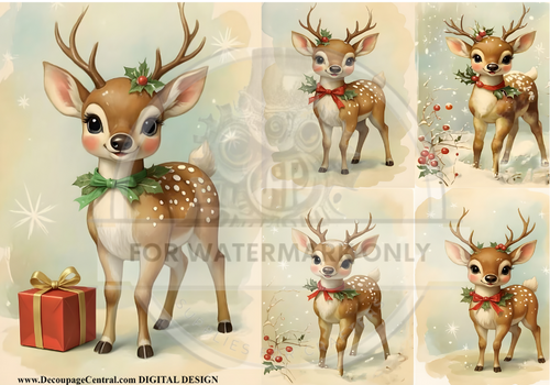 DIGITAL IMAGE: Vintage Reindeer Multi
