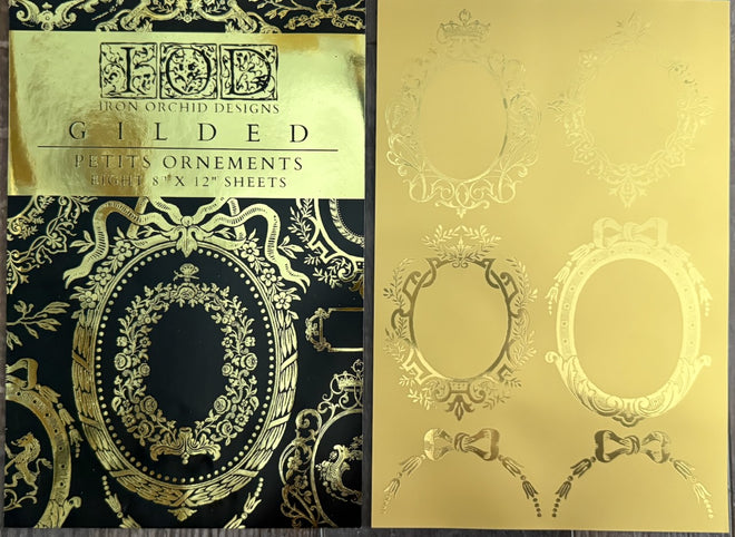 IOD  GILDED GOLD FOIL Transfer Petits Ornements,  Rub on Transfer 8" x12" Pad