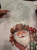 Cowboy Santa DTF & Rhinestone Overlay: Read Instructions. Approx. 9.5" x 9.5"