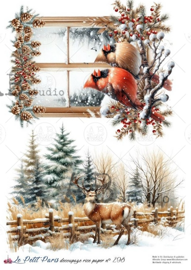 A4 LPP 298 Winter Cardinals and Stag ,