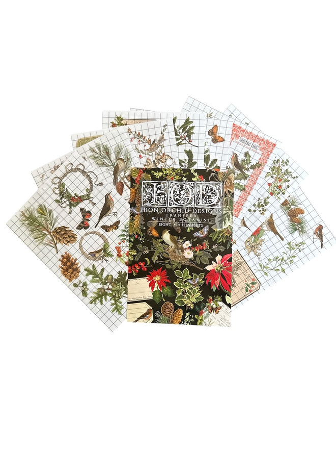 IOD Winter Botanist Rub on Christmas Transfer , Rub on Transfer 12" x 8" Pad.