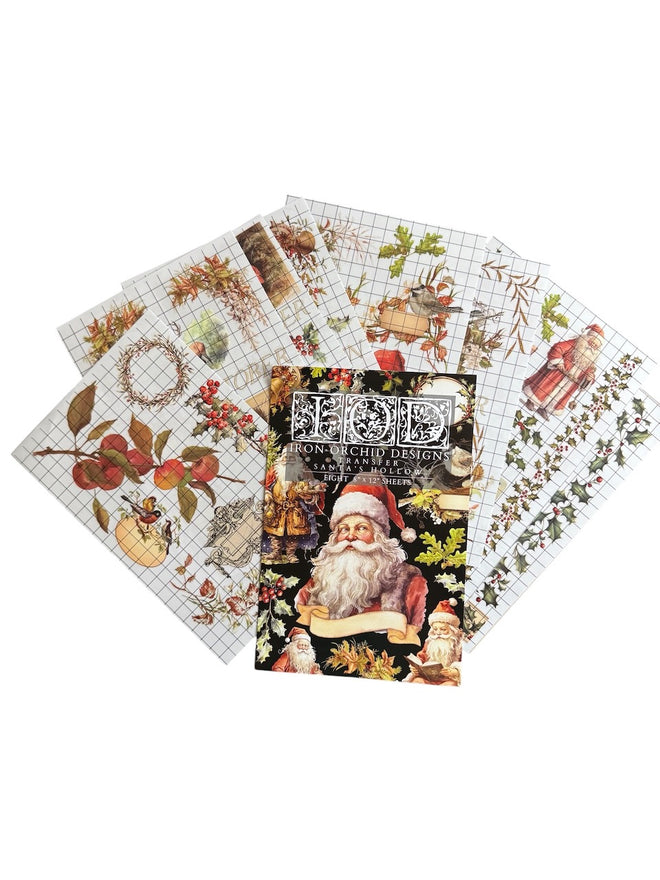 IOD  Santas Hollow Rub on Christmas Transfer , Rub on Transfer 12" x 8" Pad.