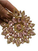 Starburst Rhinestone Medallion | light pink on gold| 4 Inch