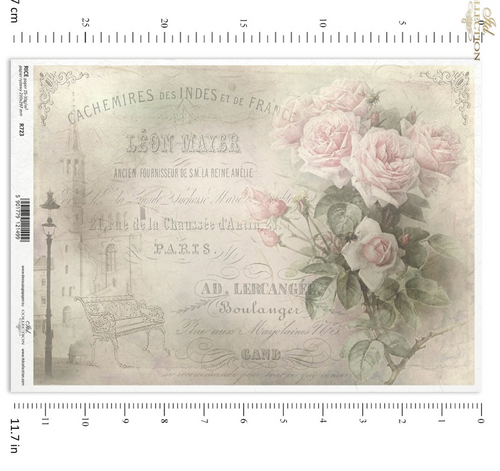 ITD Collection A4 French Floral Text Rice Paper  R0723