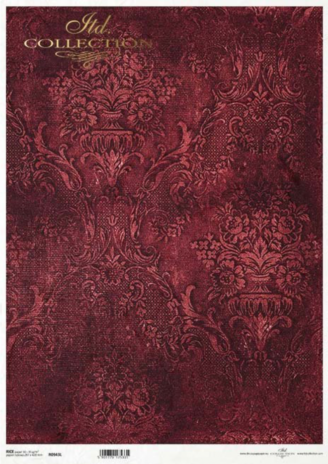 A3 ITD Maroon Damask Background Decoupage Paper R0943L