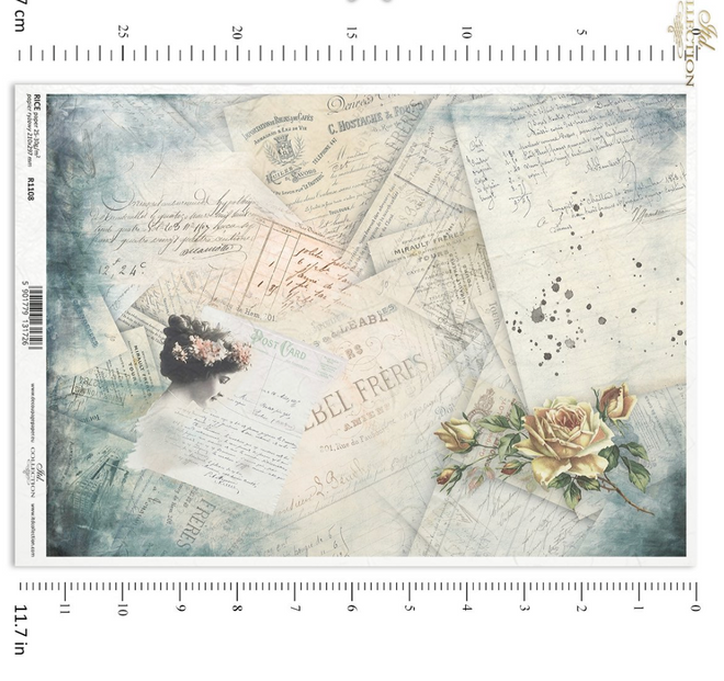 A4 Old Letters Floral Background Decoupage Paper R1108