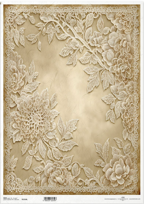 A3 ITD Vintage Floral Lace Background Decoupage Paper R1316L