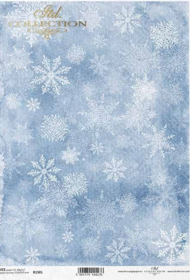 ITD A4 Rice Paper Soft Blue Snowflake Background R1501