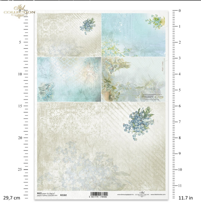 ITD Collection A4 Blue and Cream Spring  Flower Multi Rice Paper  R2182