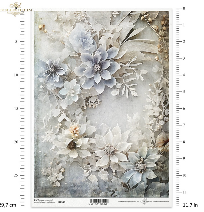 ITD A4 Classic Dramatic White Floral Rice Paper  R2343