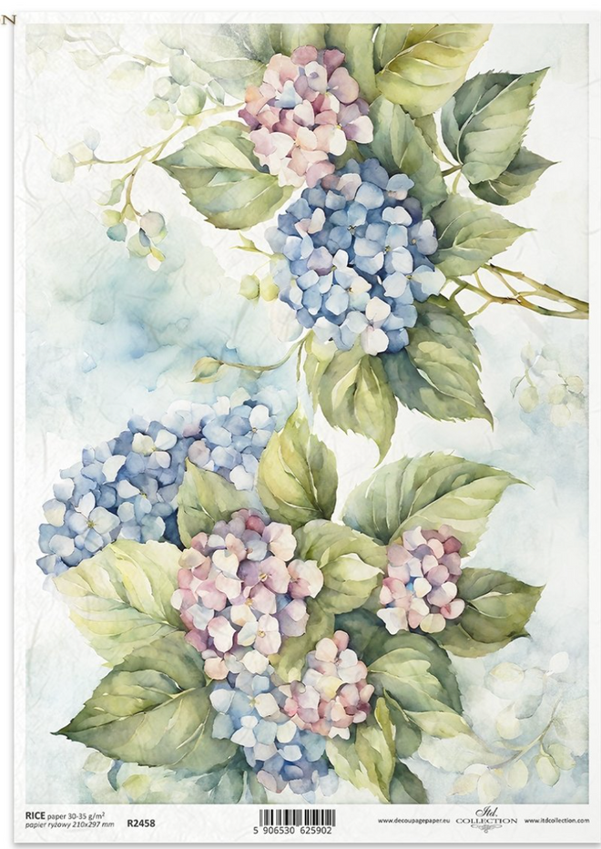 A4 Hydrangea Duo ITD Collection Decoupage Paper R2458