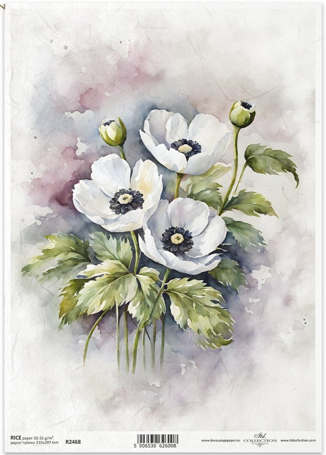 A4 White Flower ITD Collection Decoupage Paper R2468