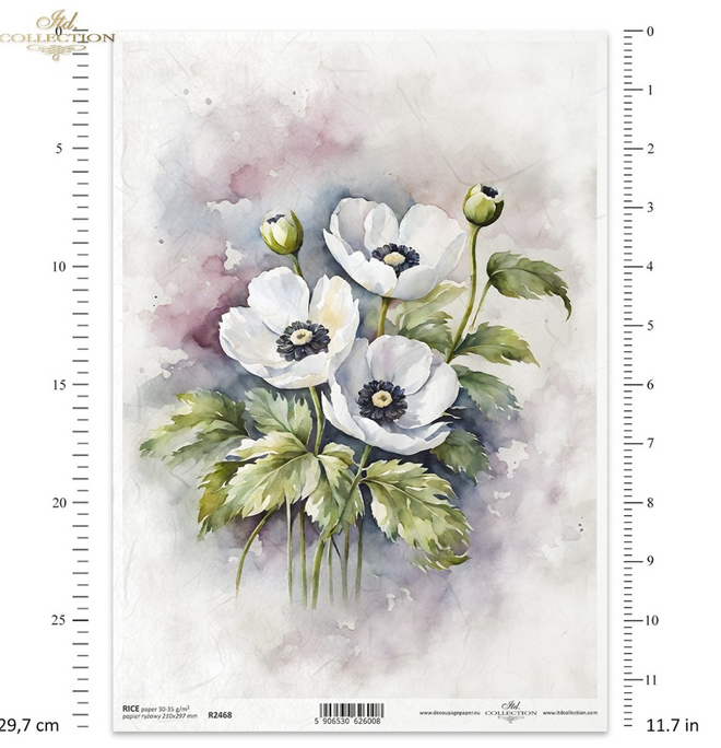 A4 White Flower ITD Collection Decoupage Paper R2468