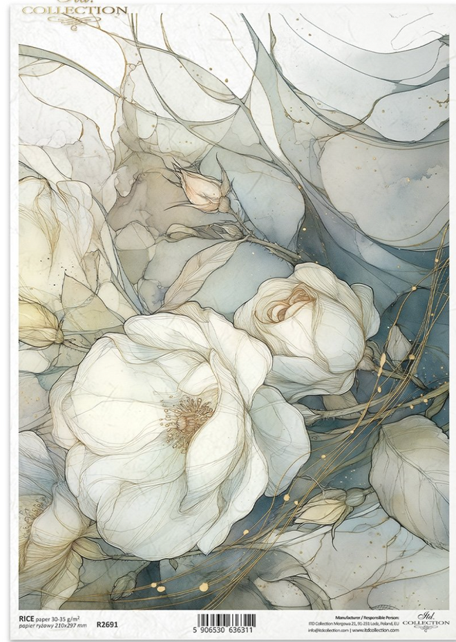 ITD  A4 Blue Magnolia Reverie Rice Paper  R2691