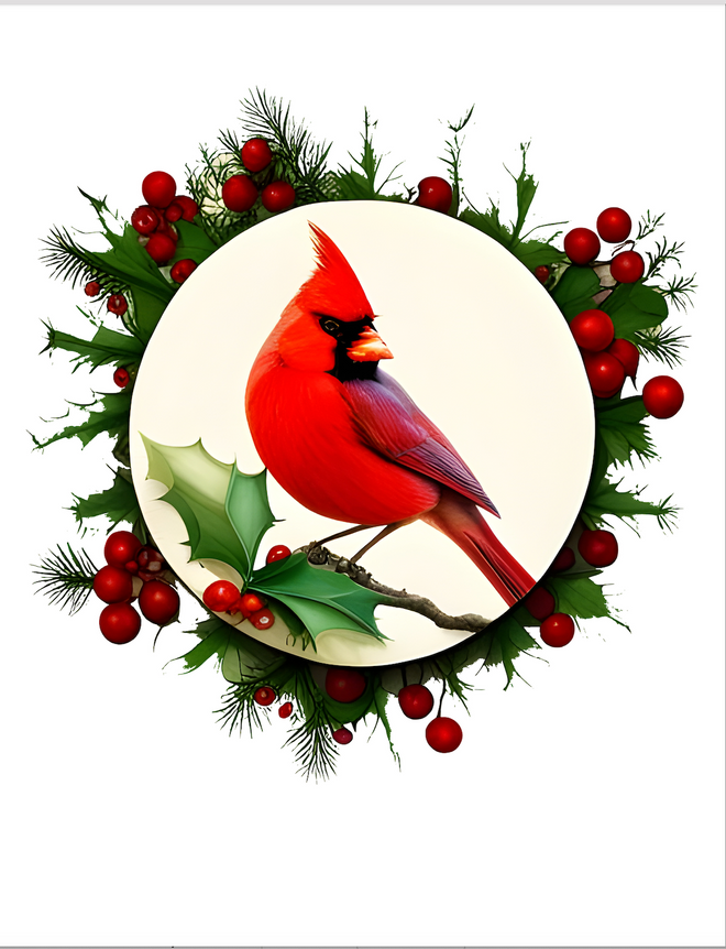 DIGITAL IMAGE: Cardinal in Wreath. Instant Download