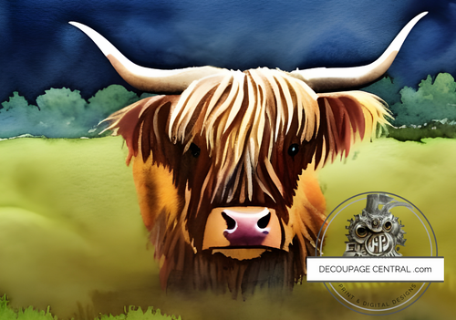 DIGITAL IMAGE: Whimsical Highland Cow.  Instant Download