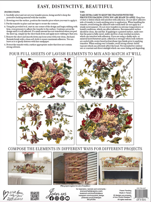 IOD Floral Anthology, Rub on Transfer 12" x16" Pad