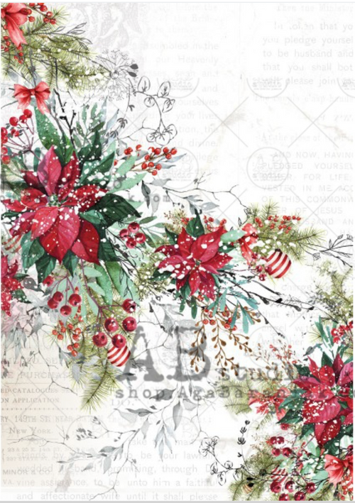 A4 Christmas Poinsettia Rice Paper, AB Studios 0314