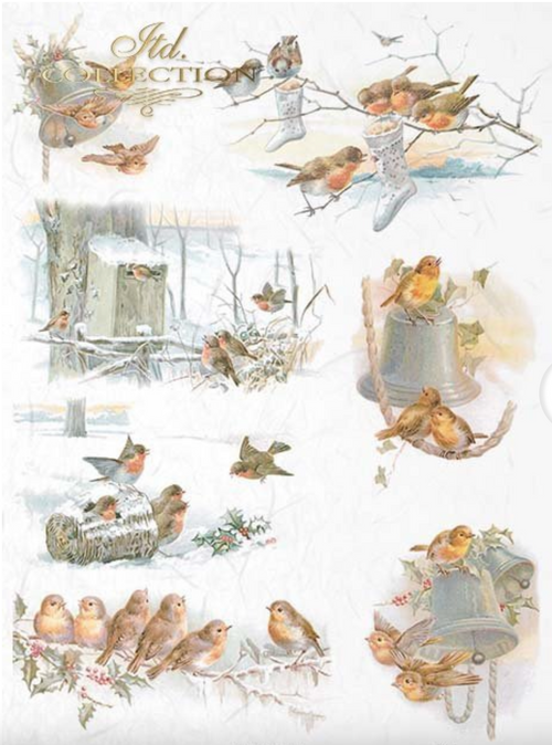 A4 Christmas Birds Crafts Decoupage Paper R1020