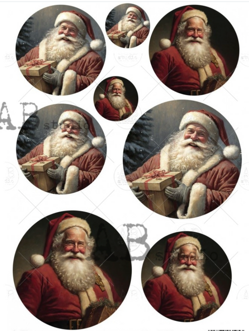 A4 Santa in Circles for Ornaments Rice Paper, AB Studios 2108