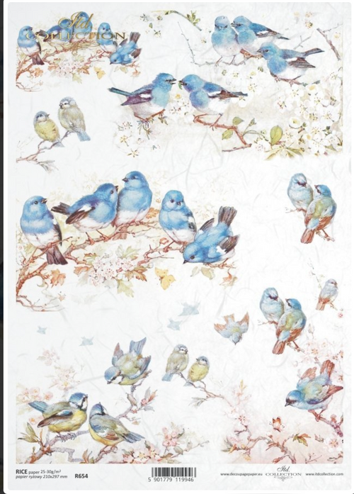 A4 Blue Birds, ITD Rice Paper. 0654