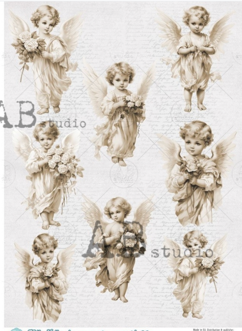 Assorted angelic designs from AB Studios Angel Collection A4 paper pack, ID96 with a white background