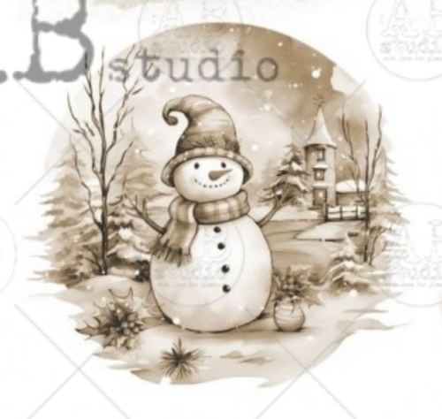 A4 Sepia Snowmen Rice Paper, AB Studios 2117
