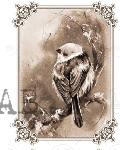 A4 Winter Birds SEPIA Rice Paper, AB Studios 2053