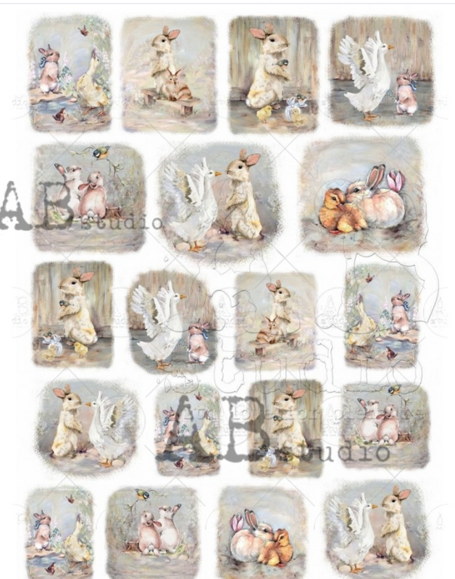 A4 AB Studios  Mini Spring Bunny Collection Rice Paper  1251