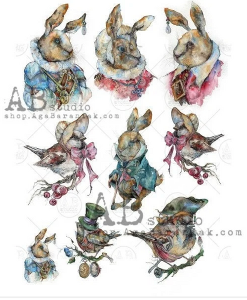 A4 Whimsical Birds and Bunnies Rice Paper Part 2   0575