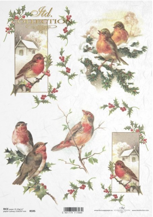 A4 ITD Christmas Birds Decoupage RICE Paper, R0595
