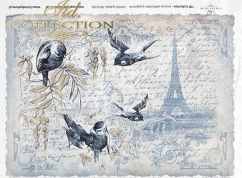 A4 ITD  Birds in Blue Decoupage RICE Paper, R0185