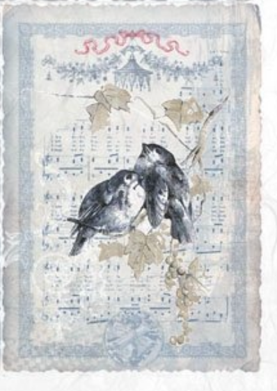 A4 ITD  Birds in Blue Decoupage RICE Paper, R0185