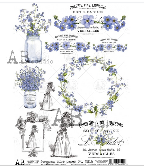 A4 Lavender and Labels Rice Paper, AB Studios 816