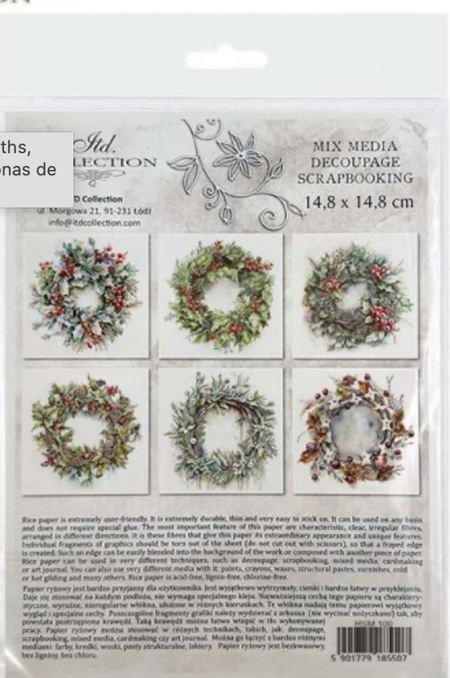 Wreath Pack 1,  ITD Mini Decoupage Set: 5.8 inch/6 pages RSM100