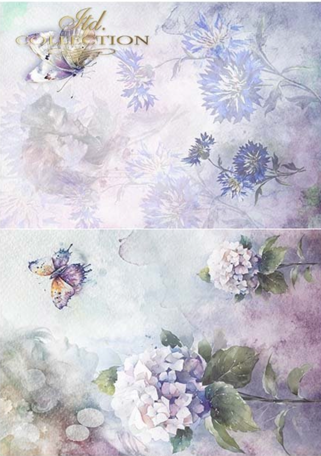 A4 Hydrangeas and Cornflowers Decoupage Paper R2257