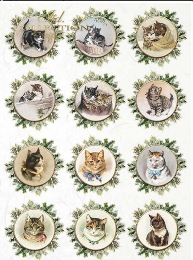 A4 Cats for Christmas Decoupage Paper R2274