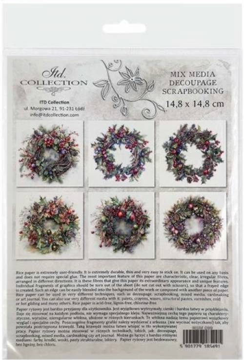 Wreath Pack 2,  ITD Mini Decoupage Set: 5.8 inch/6 pages RSM 99