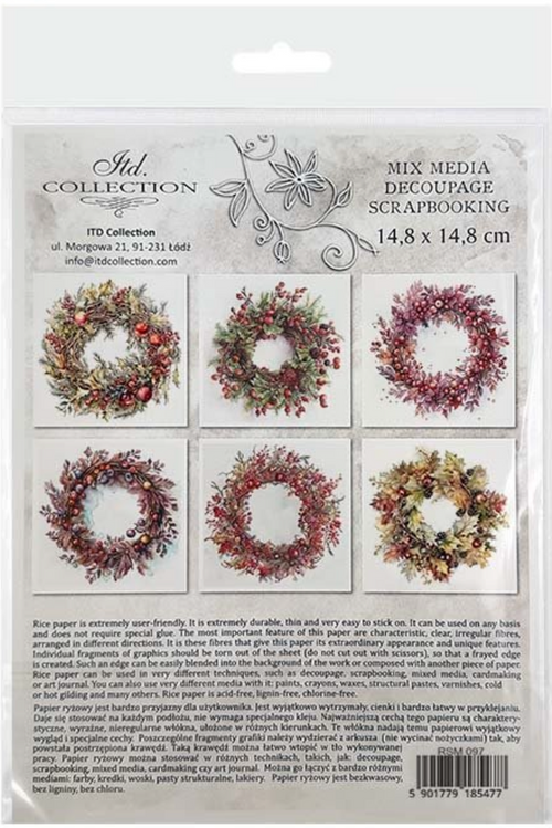 Wreath Pack 4,  ITD Mini Decoupage Set: 5.8 inch/6 pages RSM 97