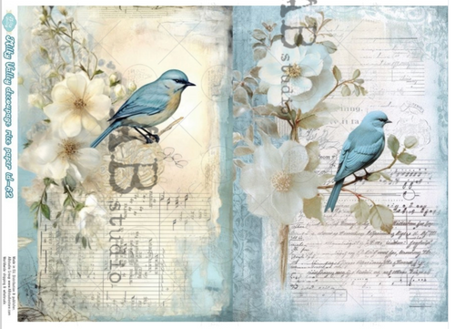 A4  Birds in Blue DUO Rice Paper ID62