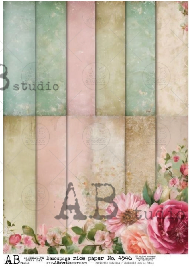 A4 Colorblock floral background  Rice Paper 4546