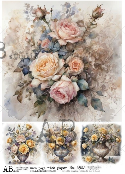 A4 Watercolor Bouquet  Rice Paper 4562
