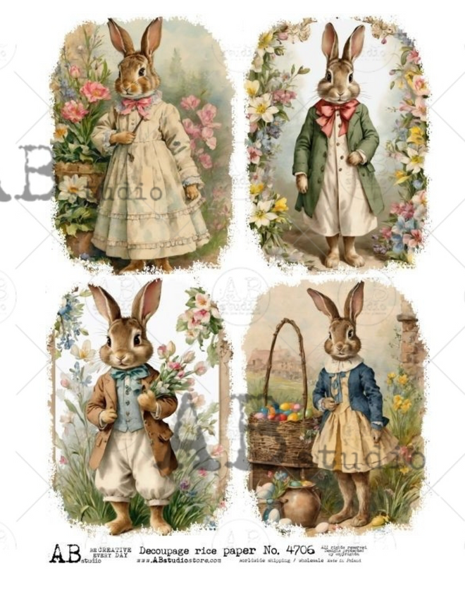 A4 All Dressed up Bunnies Rice Paper 4706