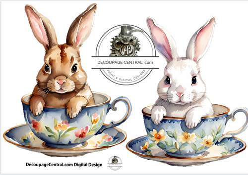DIGITAL IMAGE: Bunny in a Tea Cup Instant Download