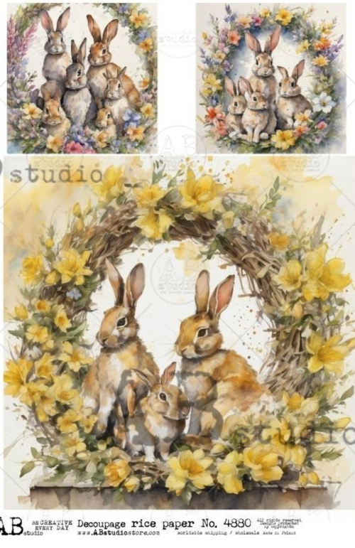 A4  Bunny in Wreath Rice Paper 4880