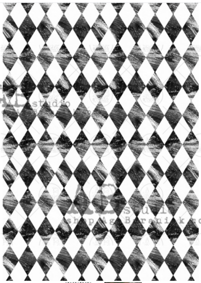 A4 Awesome Black and White Harlequin  Decoupage Rice Paper, 0258
