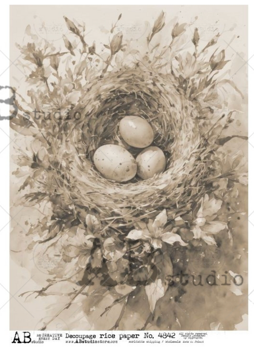 A4 Sepia Eggs in Nest Rice Paper 4842