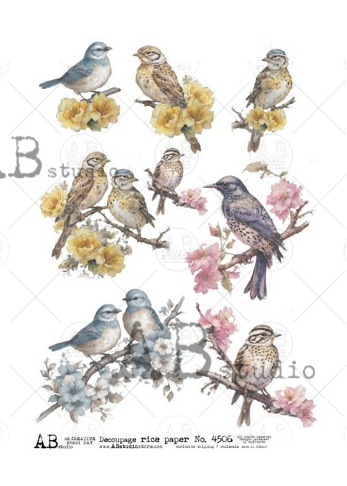 A4 Spring Birds on a Branch Rice Paper 4506